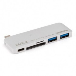 QUICKMEDIA Type C Hub 5 en 1 - 2 Usb 3,0 + lector de tarjetas, funcion carga (QMTC51)