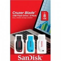 Cruzer BladeT USB Flash Drive 3-pack 8GB Black, Blue&White