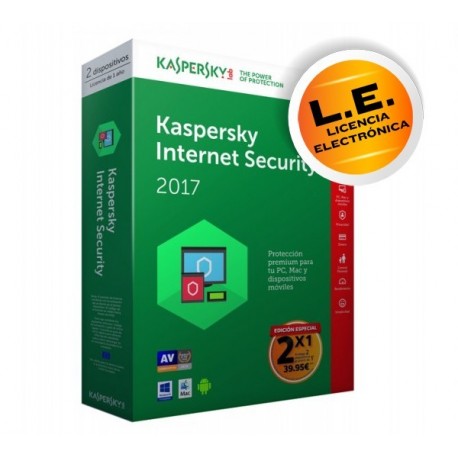 Kaspersky Internet Security 2017 2 PCs Licencia Electronica