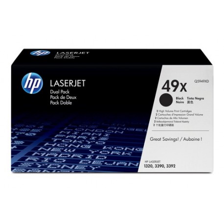 HP Pack de ahorro de 2 cartuchos LaserJet 49X de alta capacidad negro